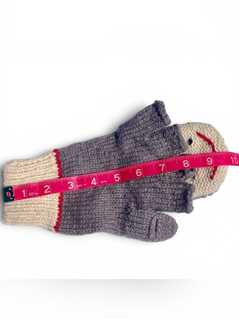 Artesania 100% Alpaca Wool Sock Monkey Mittens Fingerless Gloves Bolivia Knit